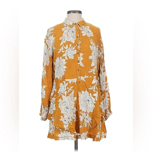 Free People Mustard Floral Mini Dress maanfacturer flaw - Picture 3 of 16